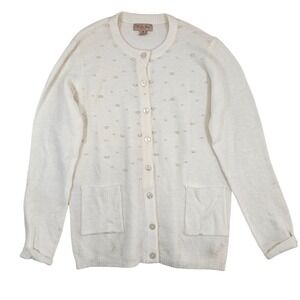 Turtle Bay New York Cream Pearl Embellished Cardigan Sweater Womens Medium Ivory